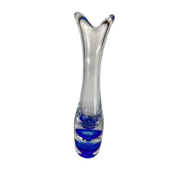 Vintage Vas Vitreum Sweden Cobalt Bubble Art Glass Bud Vase 10" Signed With Gift - Picture 7 of 11